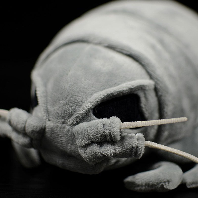 Giant isopod plush, three-quarter view
