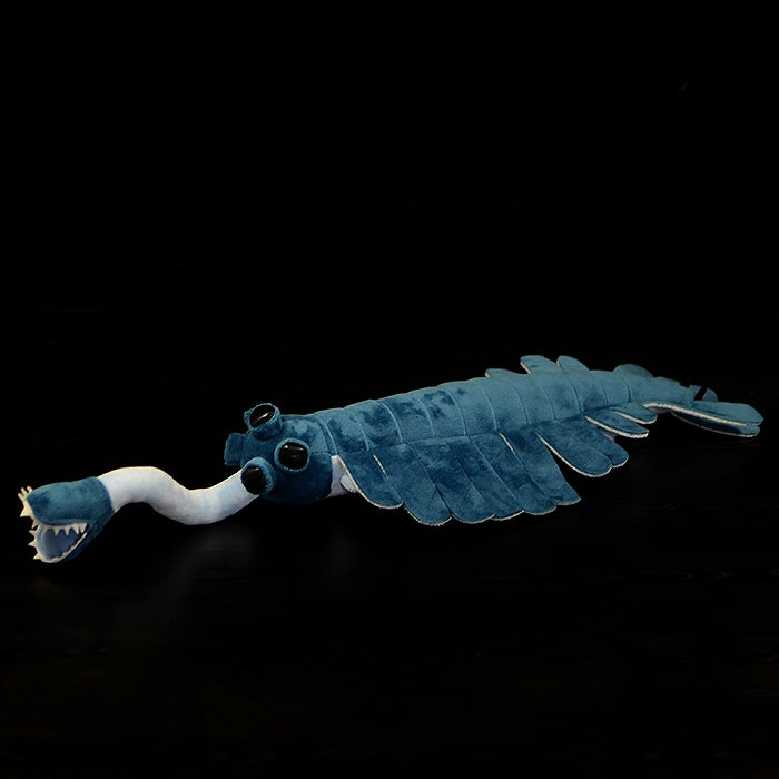 Opabinia plush, blue, with five eyes and proboscis