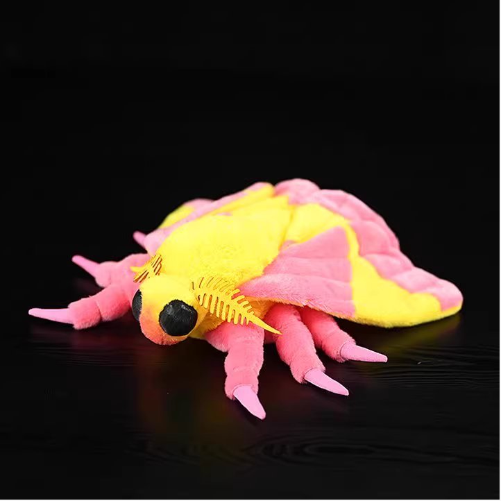 Rosy maple moth plush, pink and yellow